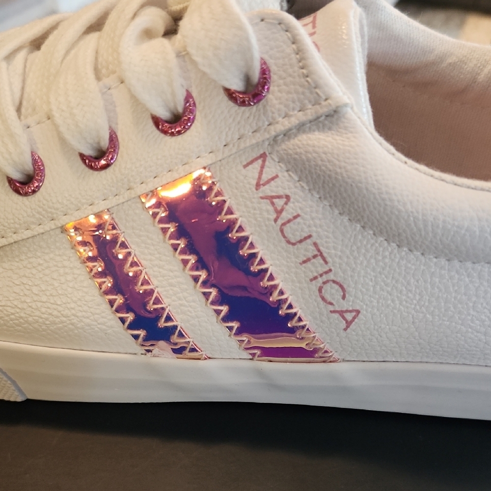 Nautica White and Pink Girls Sneakers
